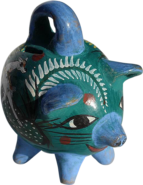 Vintage Mexican Tonala Pottery Piggy Bank - Boar (643x643), Png Download