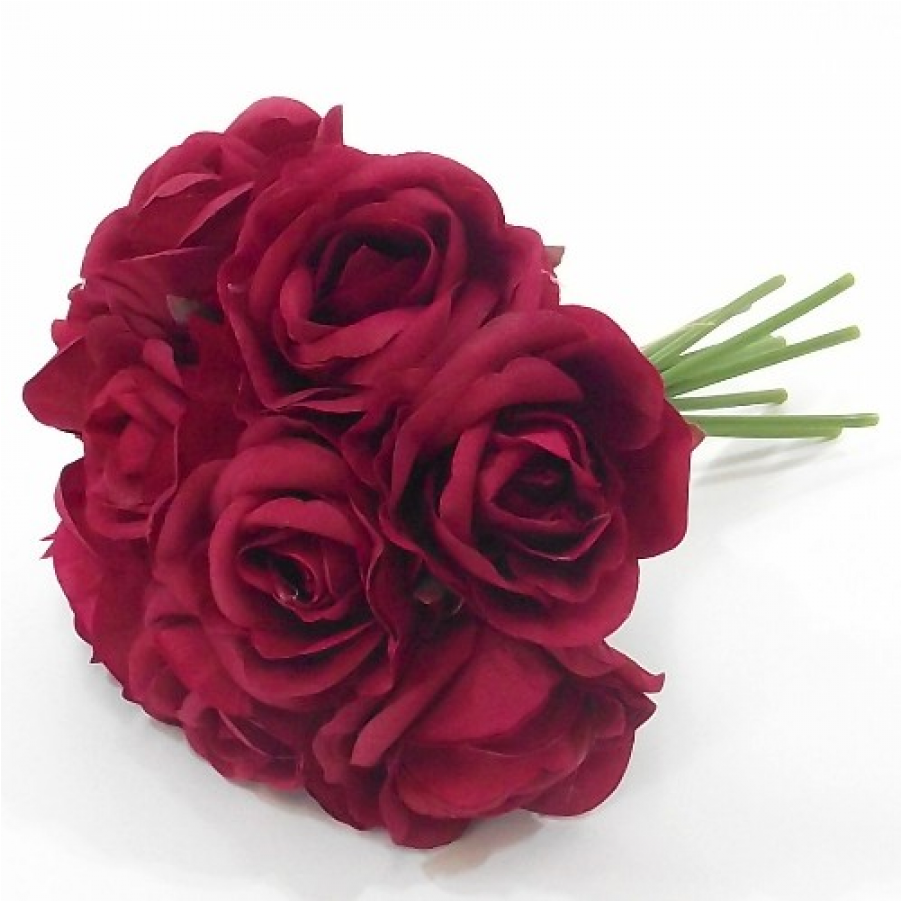 Bundle Of 9 Bugundy Silk Roses - Flower Bouquet (900x1115), Png Download