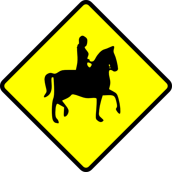 Free Vector Caution Horse Ridder Crossing Clip Art - Caution Horse Sign (600x600), Png Download