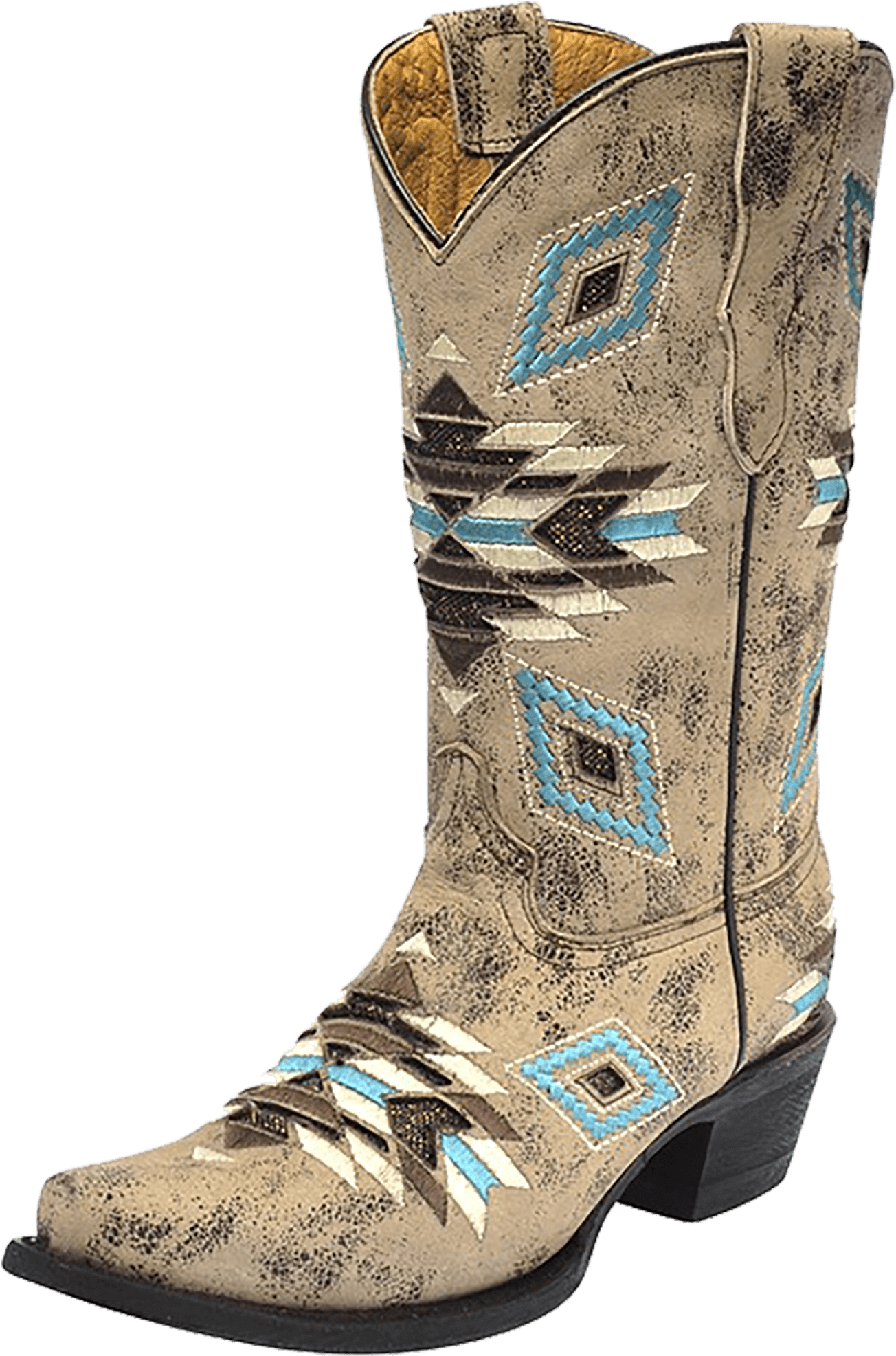 Kid's Corral Aztec Pattern Boot - Distressed Brown (1316x2000), Png Download