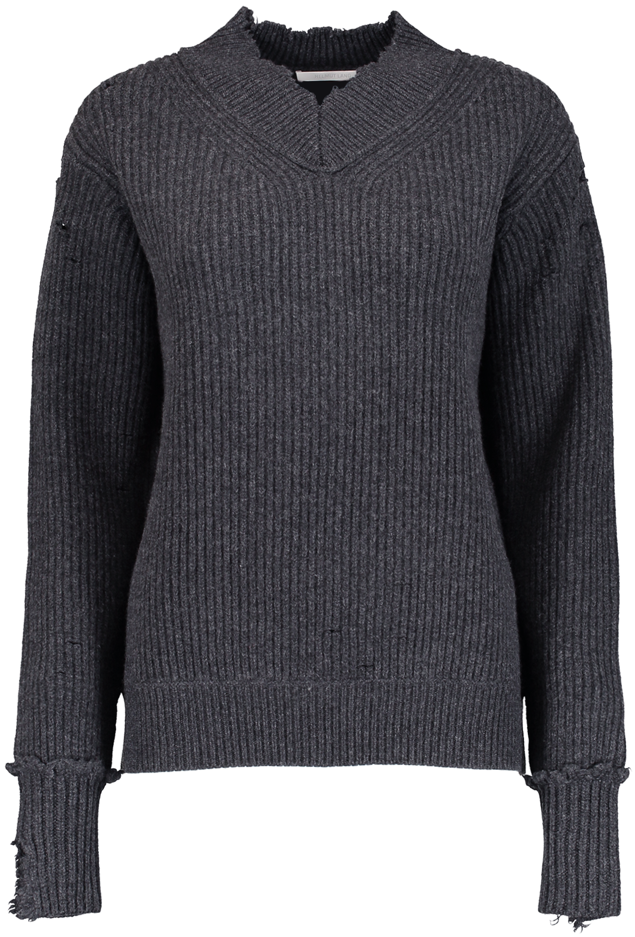 Distressed Yak Cashmere V-neck Sweater Charcoal (1280x1920), Png Download
