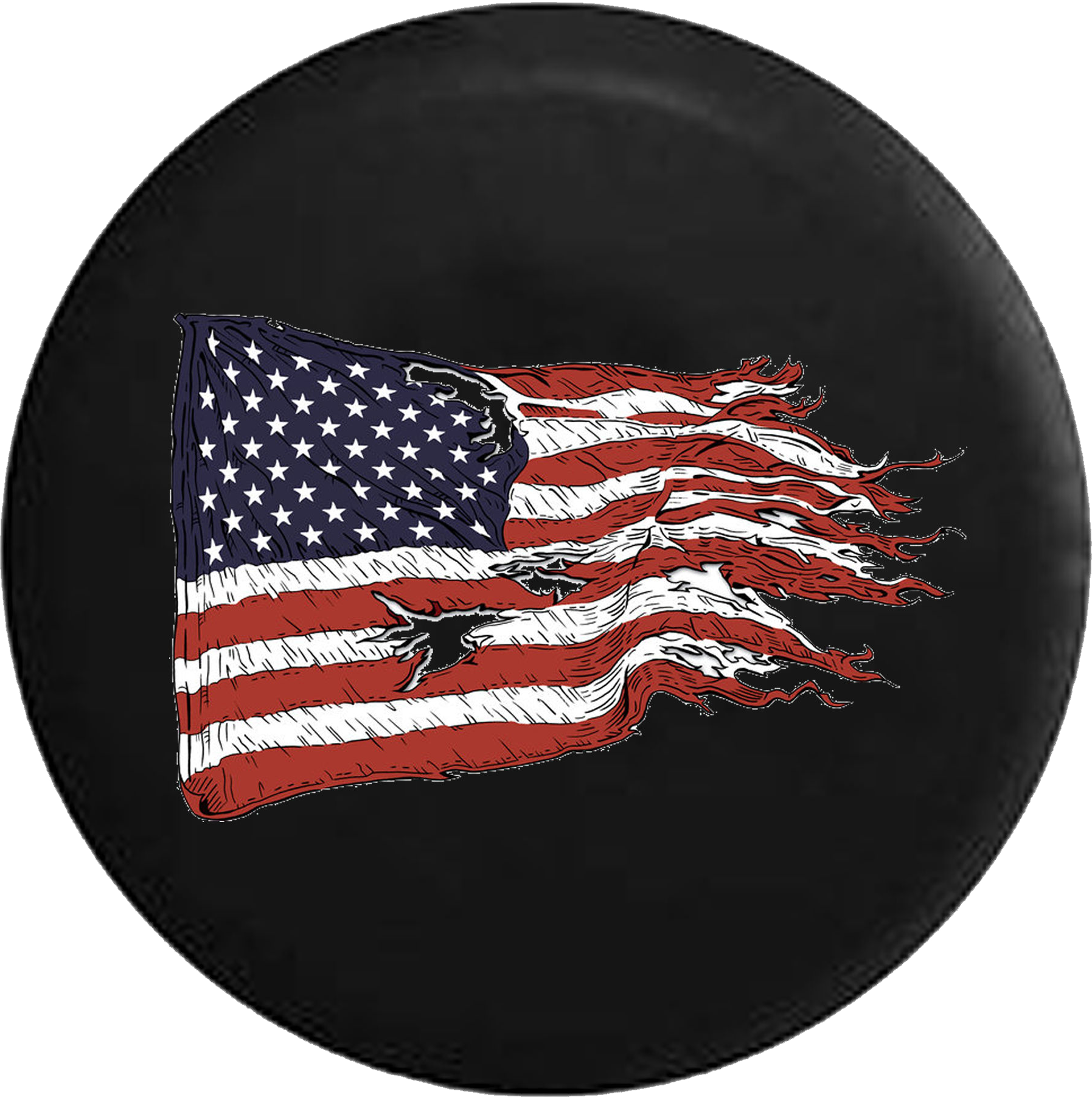 Tattered American Flag Distressed Jeep Camper Spare - Full Color Sunset Or Sunrise At The Ocean With The (1795x1803), Png Download