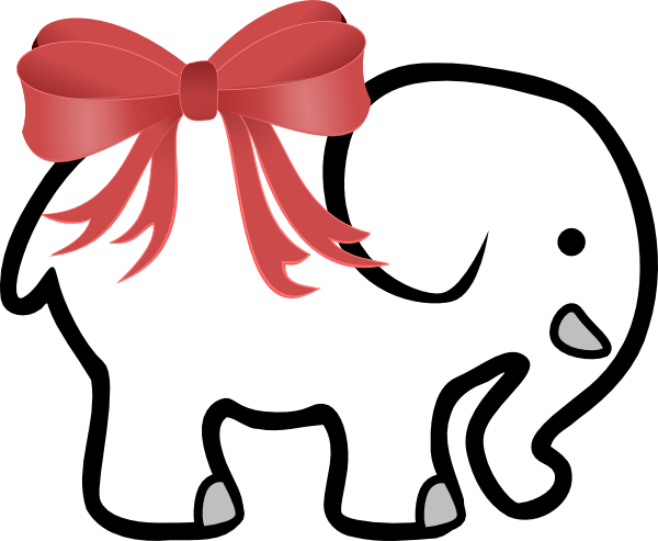 White Elephant With Red Bow Svg Clip Arts 600 X 493 (600x493), Png Download