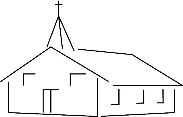 Church, Building, House, School, Black, Outline - Church Building Png (640x410), Png Download