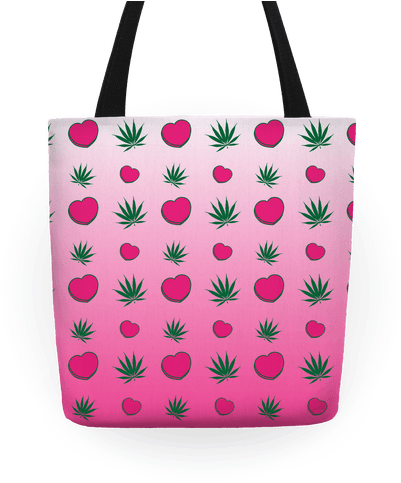 Weed And Hearts Pink Ombre Pattern Tote Bag - Weed And Hearts Pink Ombre Pattern Tote Bag: Funny (484x484), Png Download
