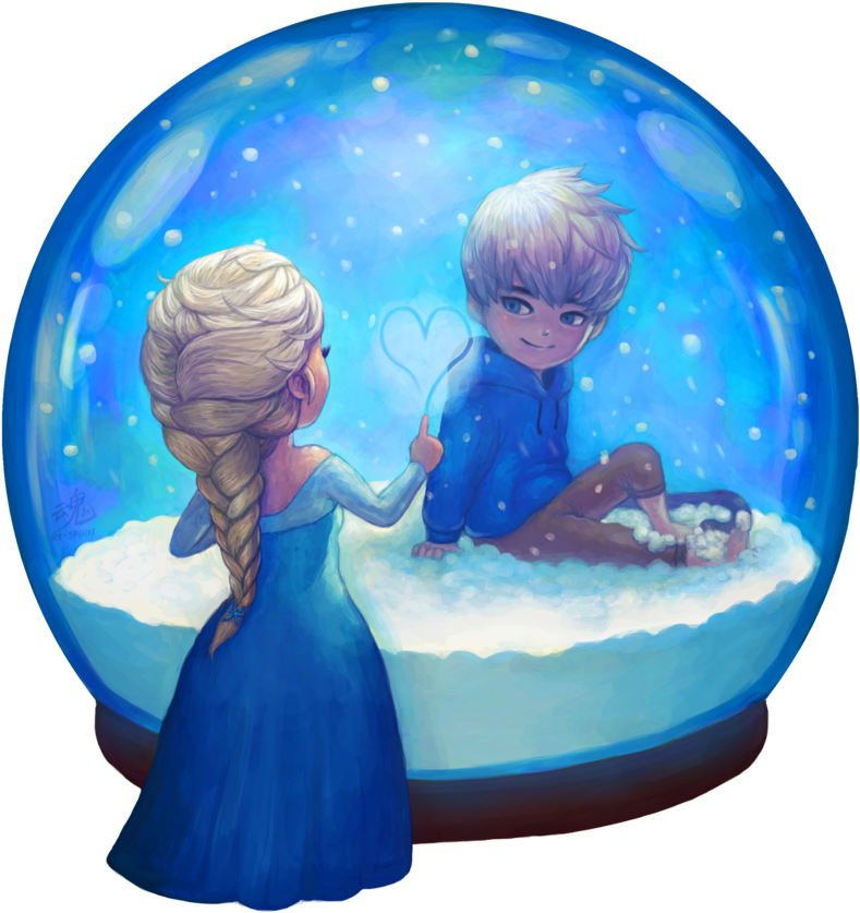 “ Elsa And Jack Frost, Separated By The Snow Globe - Di Elsa E Jack Frost (500x531), Png Download