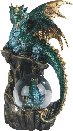 Green Dragon Snow Globe - Home And Holiday Shops Green Dragon On Rock Medieval (555x555), Png Download