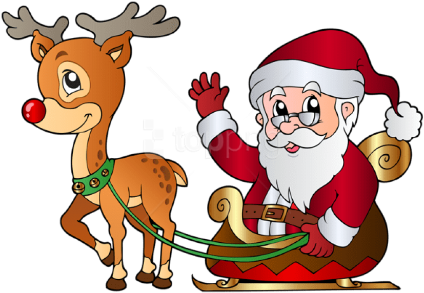 Free Png Santa And Rudolph Png - Santa Claus With Deer (850x590), Png Download