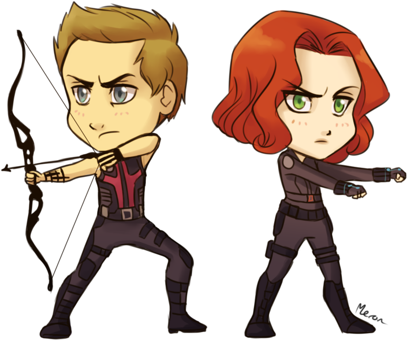 Hawkeye And Black Widow Chibi - Black Widow Hawkeye Chibi (836x696), Png Download
