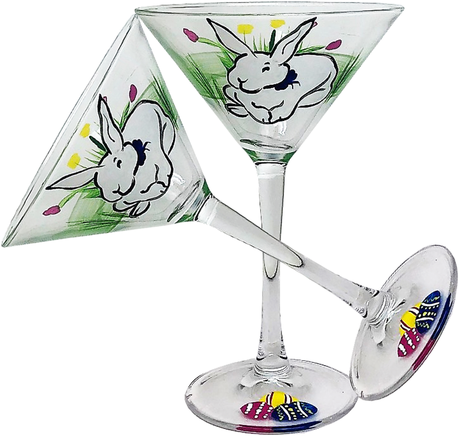 Springtime Bunny And Tulips Martini Glass S/2 - Martini Glass (1200x1200), Png Download