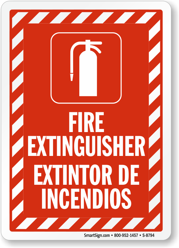 Bilingual Fire Extinguisher Sign - Fire Extinguisher Safety In Spanish (580x800), Png Download