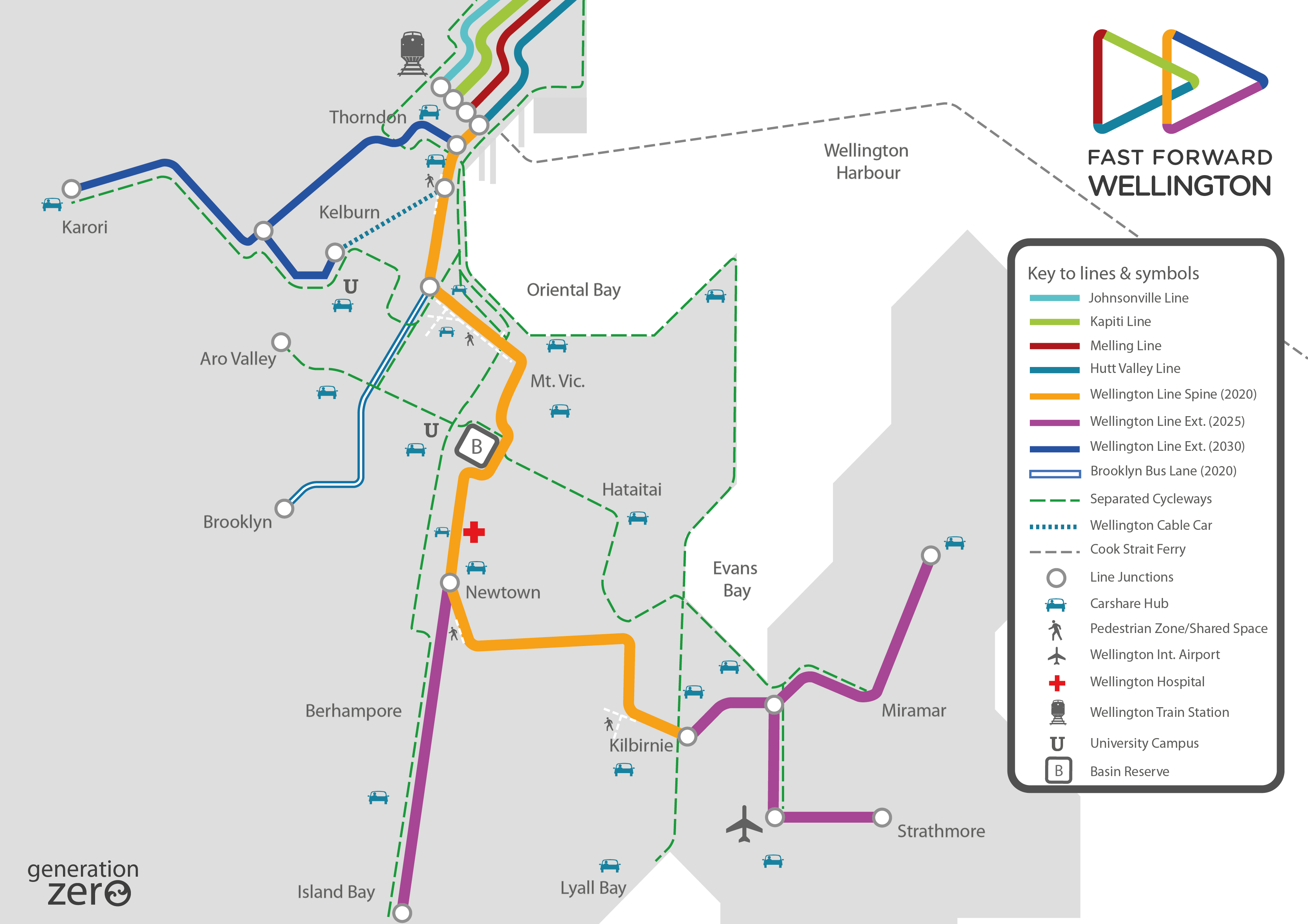 Fast Forward Wellington Map - Wellington Airport Flyer Bus Route (3508x2480), Png Download