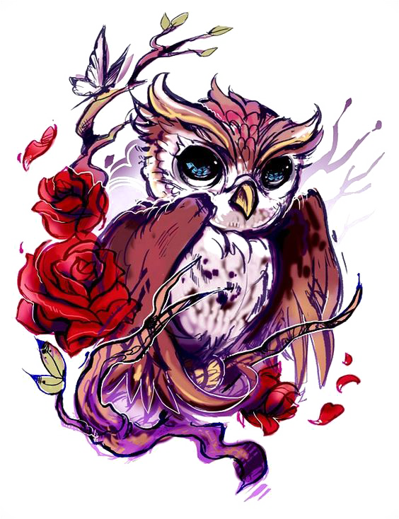 Flash Owl Artist Rose Tattoo Hd Image Free Png Clipart - Owl Flash Art Tattoo (564x734), Png Download
