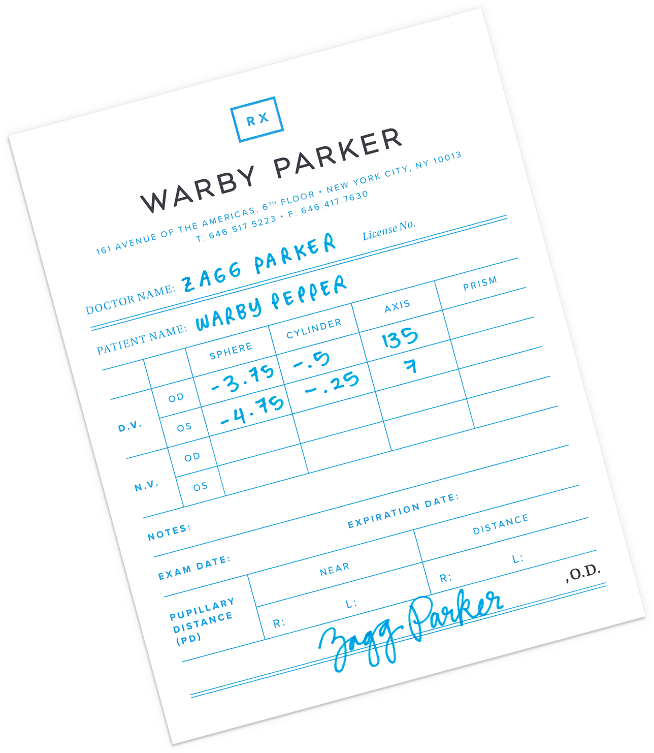 An Eye Doctor Will Either Write You An Updated Eyeglasses - Warby Parker Prescription Card (1288x1482), Png Download
