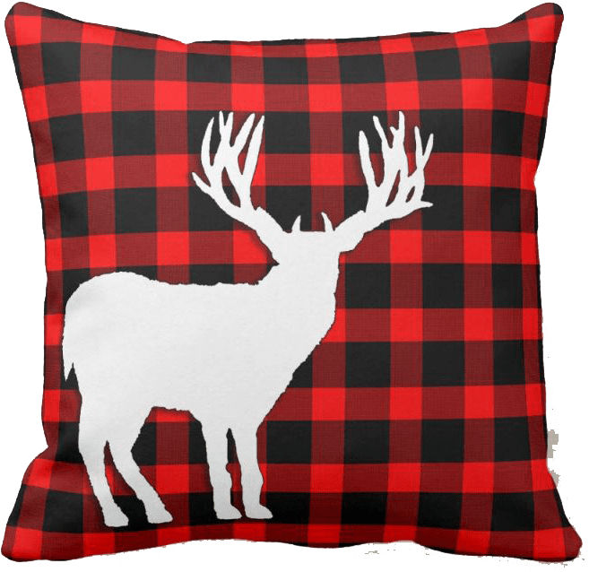 White Deer Stag Silhouette On Red Black Plaid Throw - Cushion (812x818), Png Download