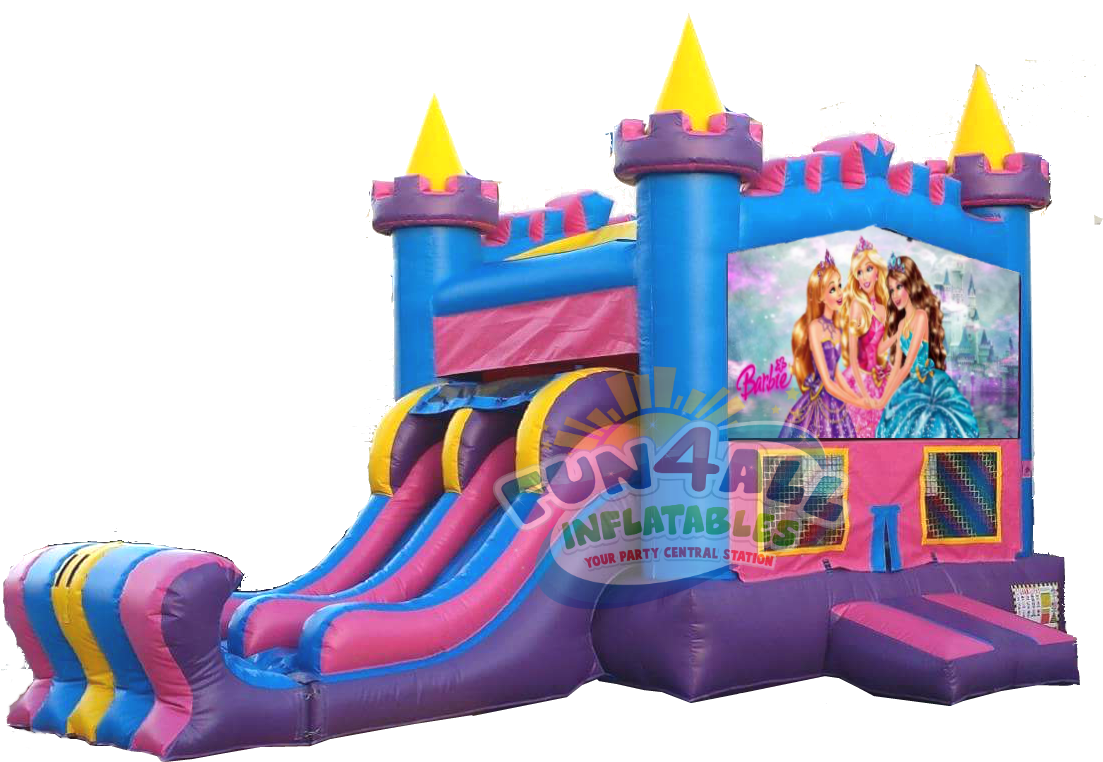 Barbie Queens Bounce Slide Rental - Barbie Bounce House Rental (1142x788), Png Download