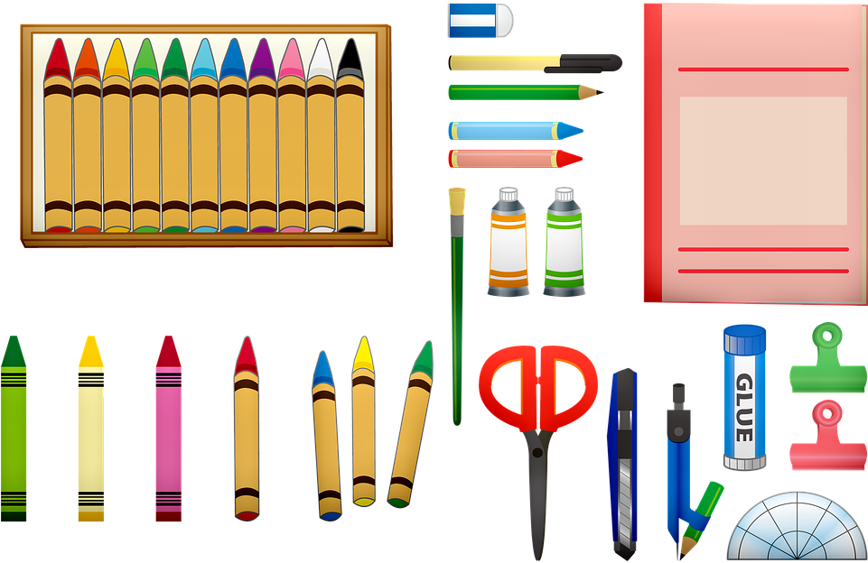 School Supplies Crayons Scissors School Color - Utiles Escolares Para Copiar Y Pegar (960x631), Png Download
