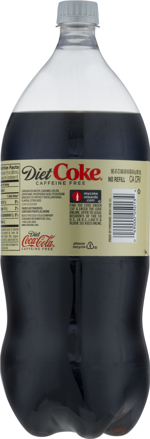 Diet Coke Caffeine-free Soda, 2l - Coca-cola (1800x1800), Png Download