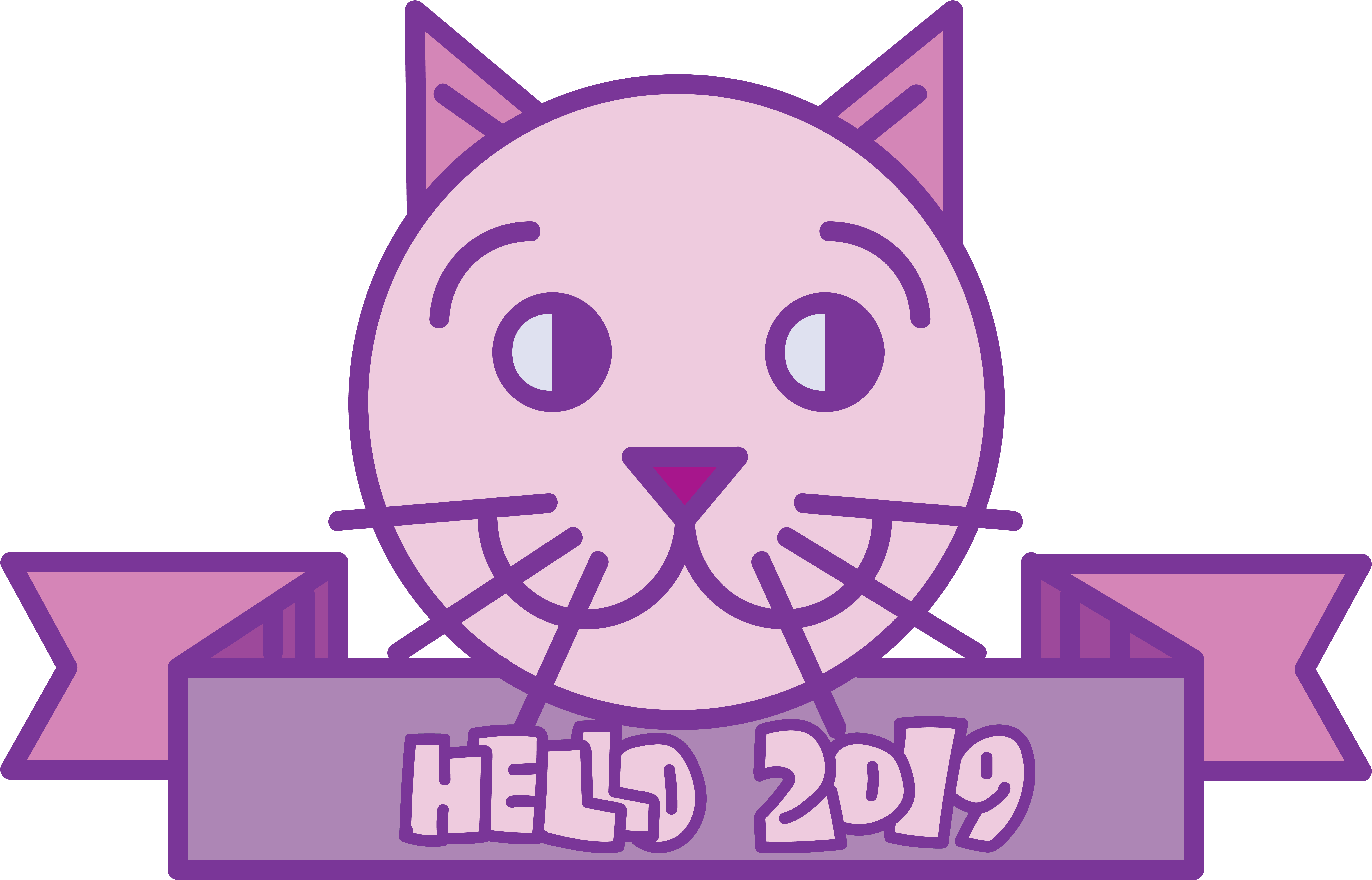 Hello 2019 Cute Vector Cat Head صورة متجهة (8334x8334), Png Download