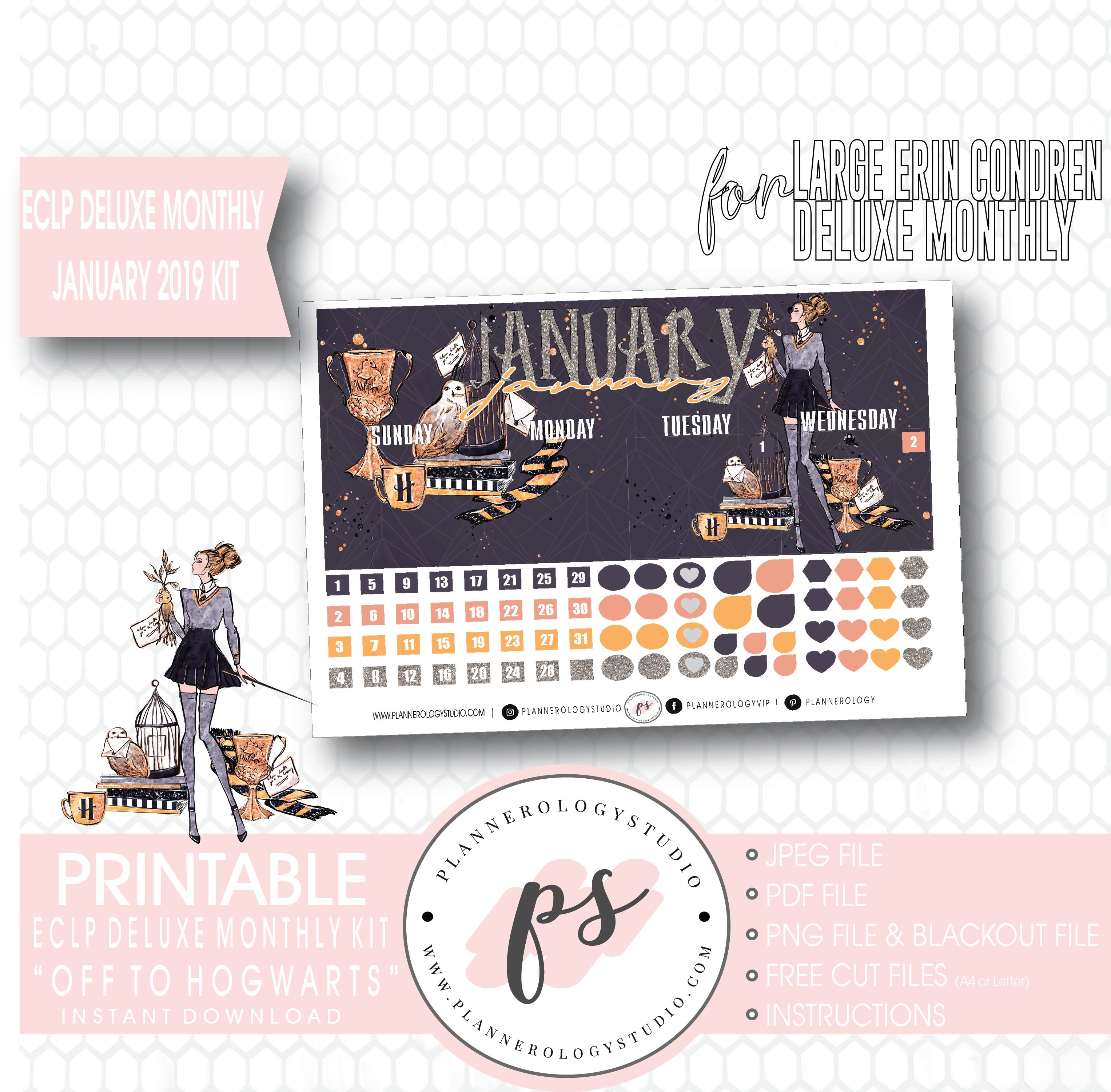 Off To Hogwarts January 2019 Monthly View Kit Digital - January (3067x3000), Png Download