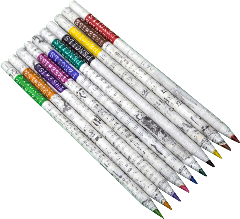 Coloured Recycled Newspaper Pencils (868x810), Png Download