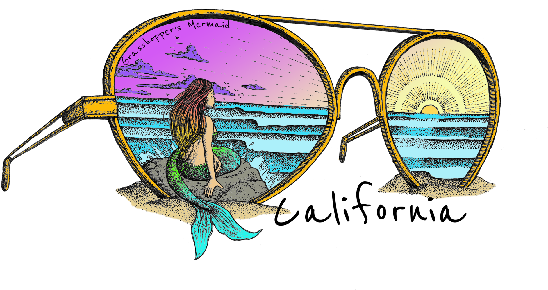 Mermaid Aviators - Illustration (2047x1090), Png Download