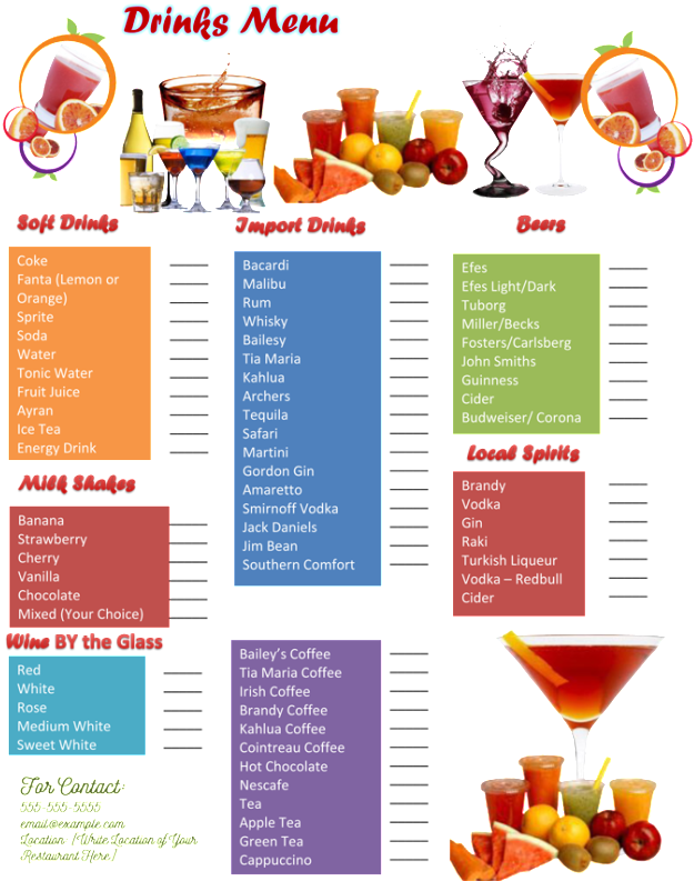 Free Sample Drink Menu Template - Example Of Beverages Menu (650x807), Png Download