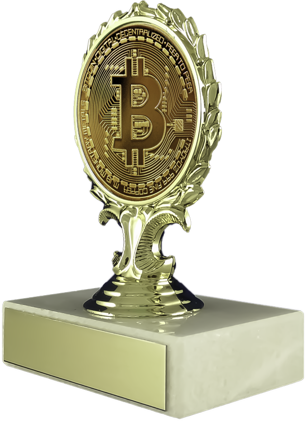 Bitcoin Logo Trophy On Flat White Marble - Marble (600x823), Png Download