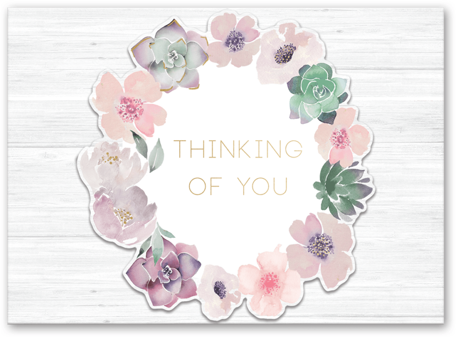 Floral Wreath Thinking Of You Greeting Card - Rose (1000x1000), Png Download