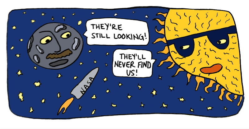 Sun And Moon Hiding From Earth Discovering Their Real (800x425), Png Download