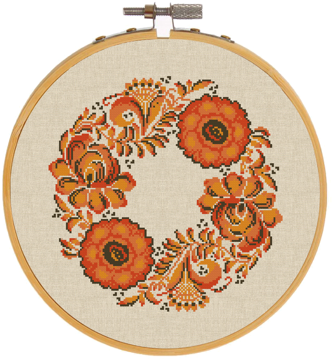 Autumn Flowers Wreath Cross Stitch Pattern - Needlework (1474x1474), Png Download