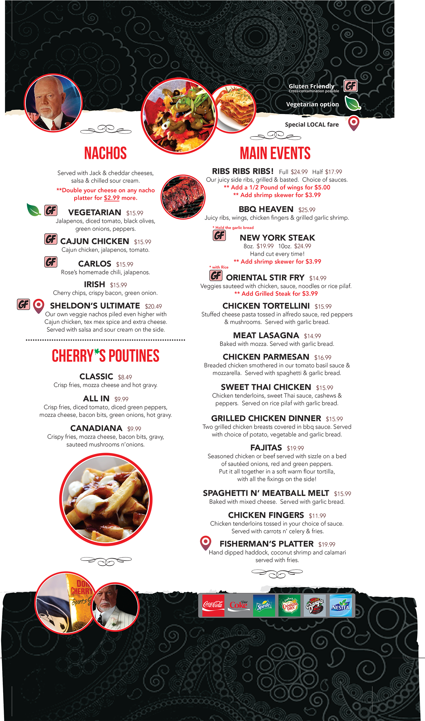 Nachos - Ribs - Chicken - Steak - Fish - Spaghetti - Don Cherry's Sydney Menu (1500x2318), Png Download