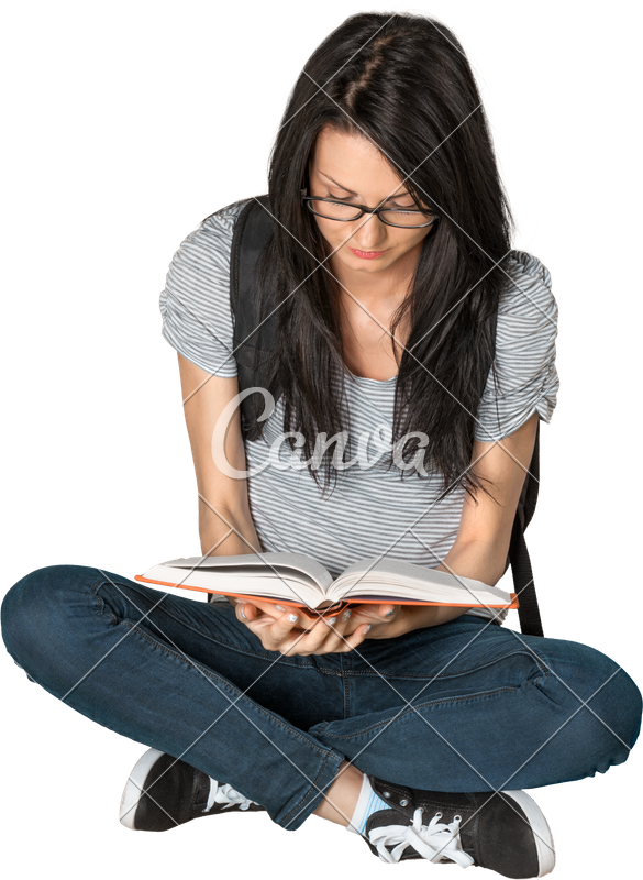Sitting With And Reading A Book Isolated - Sitting (585x800), Png Download
