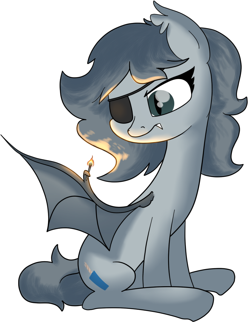 Moonatik, Bat Pony, Bat Pony Oc, Eyepatch, Fire, Match, - Cartoon (856x1080), Png Download