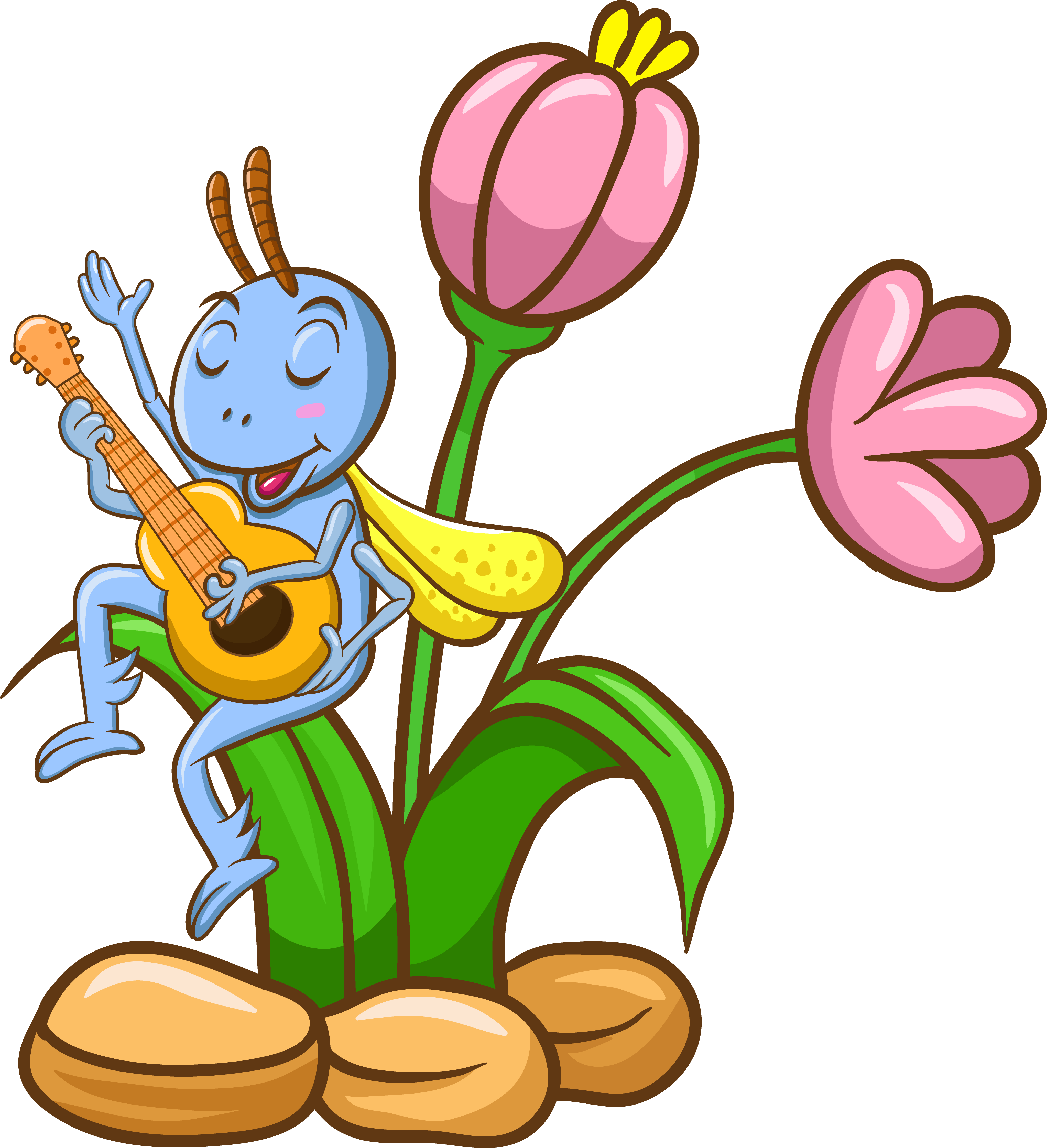 Png Black And White Stock Grasshopper Clipart Ant - Ant And The Grasshopper Clipart (4092x4487), Png Download