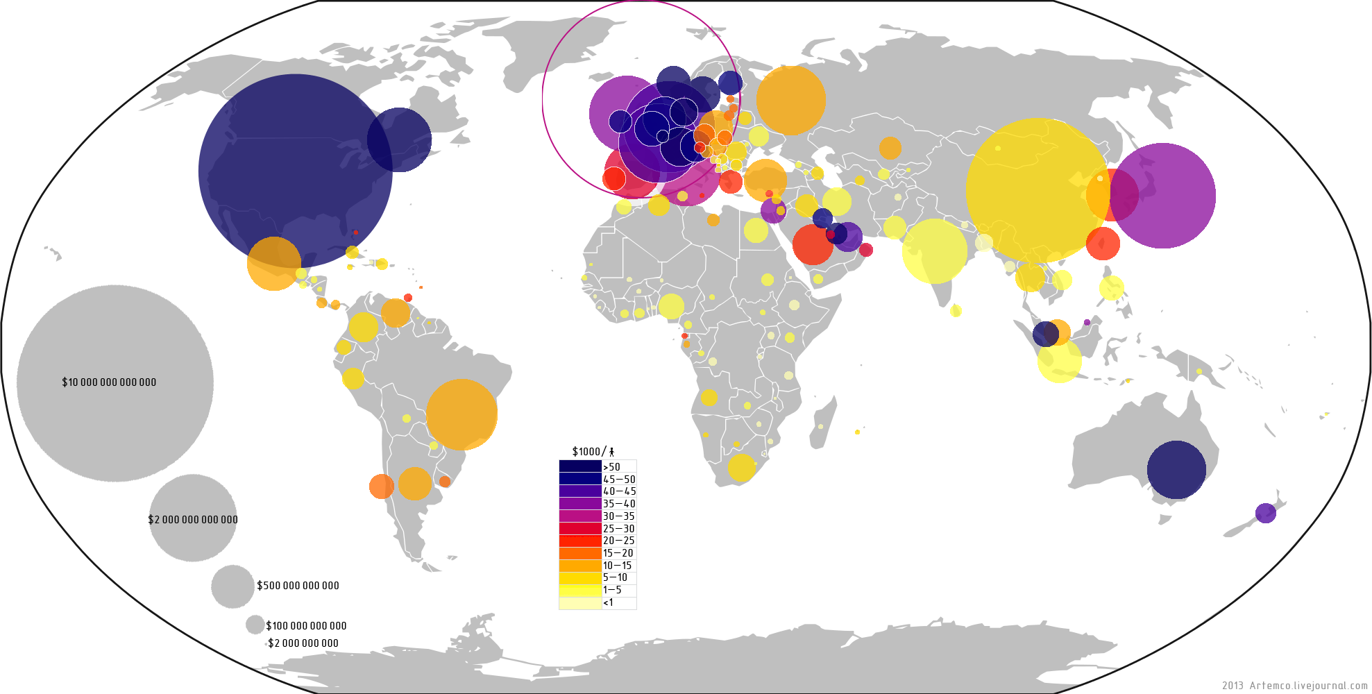 Gdp Circles - Blank World Map Provinces (1977x1000), Png Download