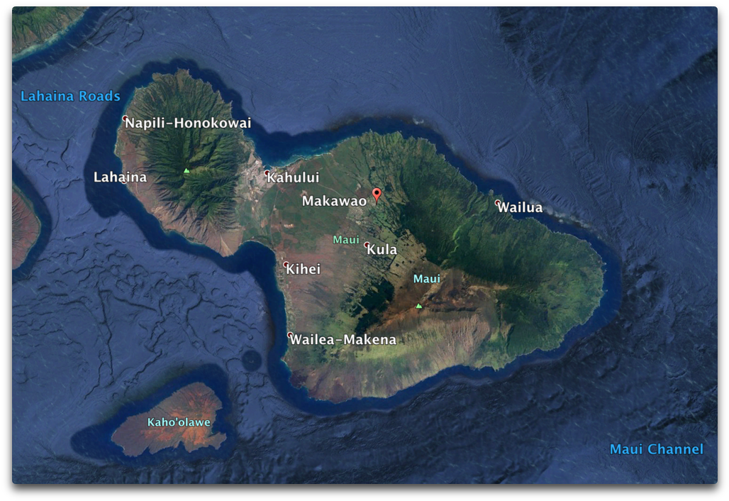 Ge Makawao And Maui - Map (1069x763), Png Download