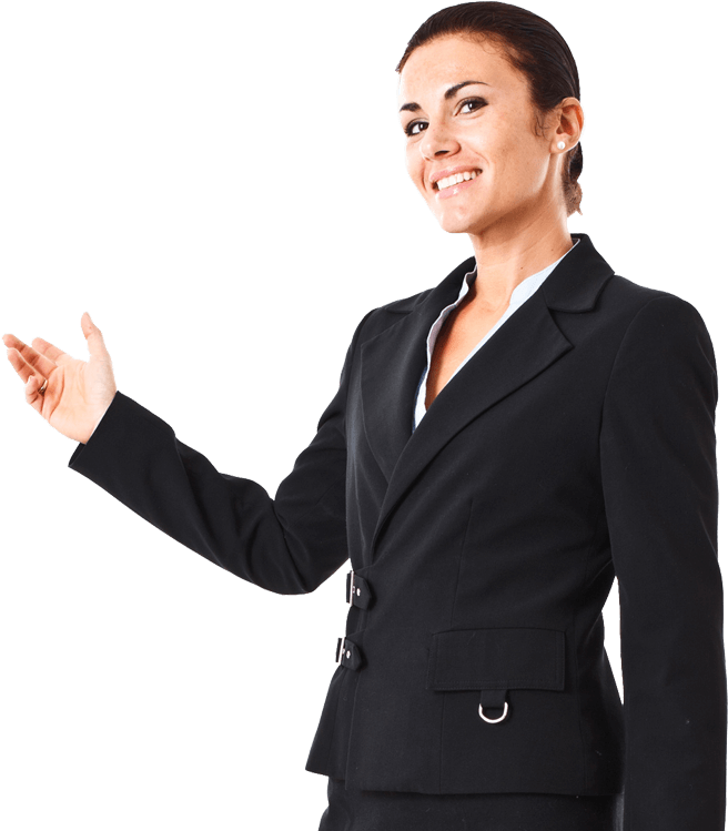 Lady On Header - Professional Pointing Png (700x778), Png Download