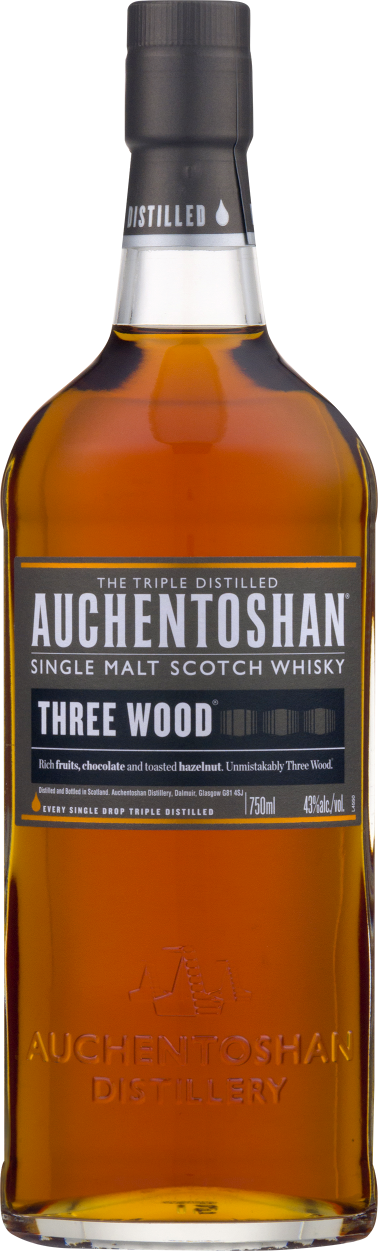 Auchentoshan Three Wood Lowland Single Malt Scotch - Auchentoshan Distillery (756x2500), Png Download