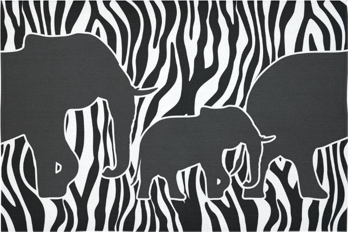 Elephants To Zebra Stripes Black & White Cotton Linen - Herd (1000x1000), Png Download