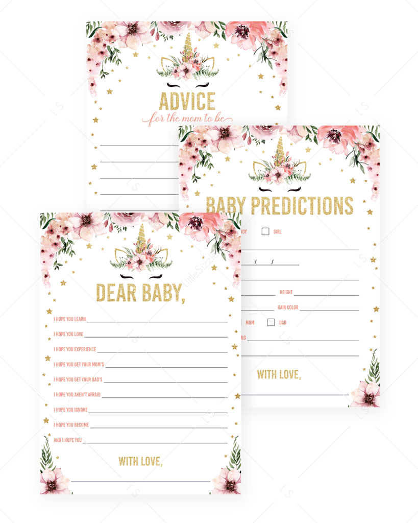 Pink And Gold Unicorn Baby Shower Bundle By Littlesizzle - Baby Prediction Game Printable (819x1024), Png Download