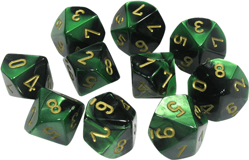 Gemini Polyhedral Black Green Gold X10 - Dice Game (709x709), Png Download