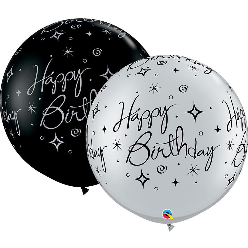 30" Black/silver 2 Count Birthday Sparkles Latex Balloons (800x800), Png Download