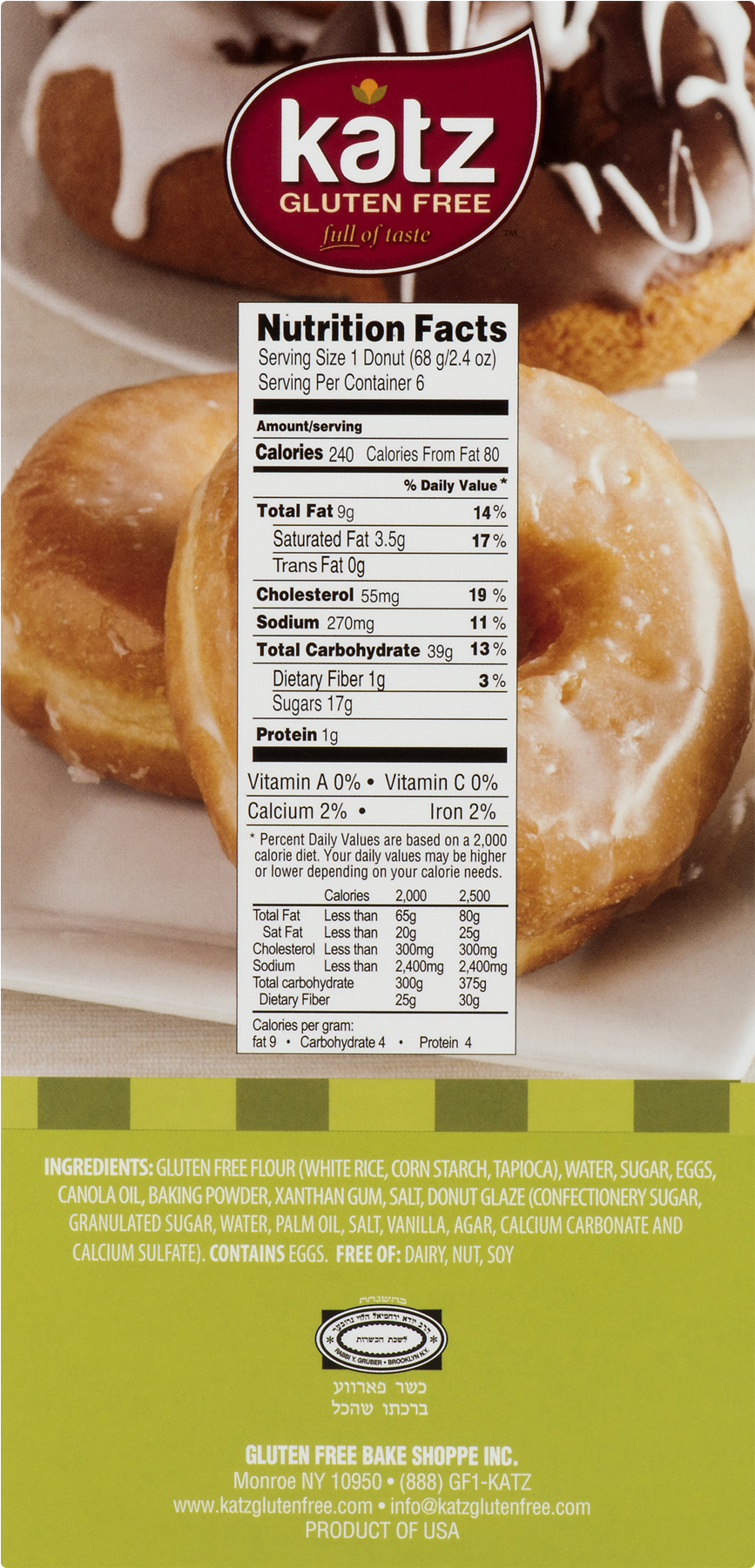 Katz Gluten Free Glazed Donuts - Katz (1800x1800), Png Download