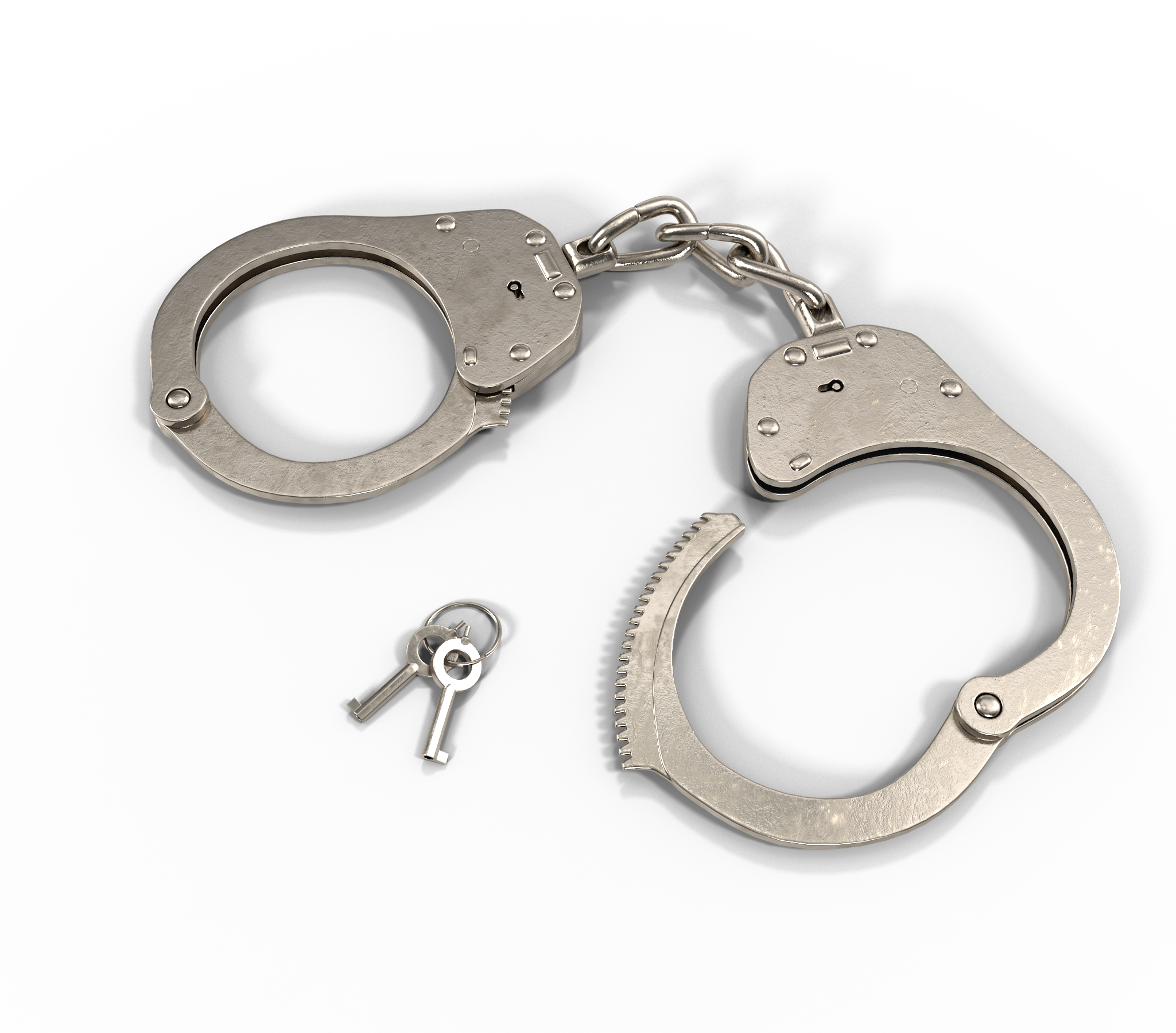 Nickel Plated Police Handcuffs With Keys - Chain (2048x2048), Png Download