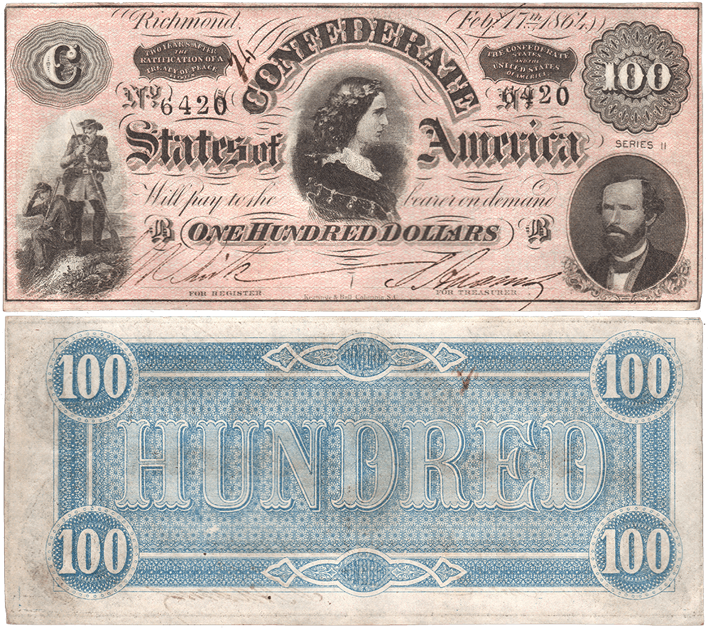 17 1864 $100 Confederate States Of America Pf-3/cr - Confederate States Of America 50 Dollars (1000x1000), Png Download