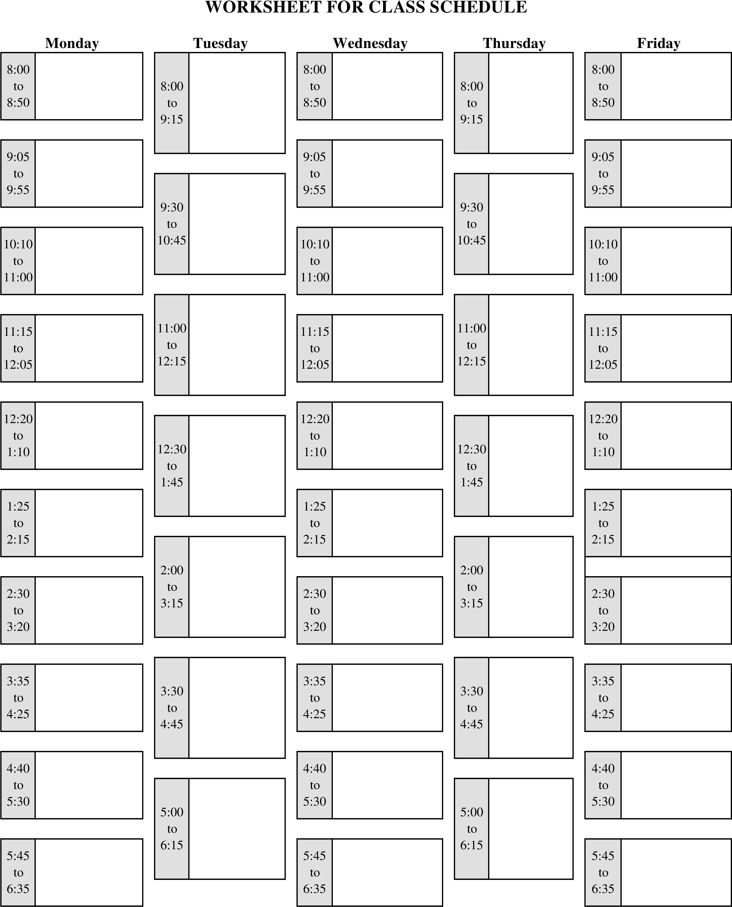 Blank Calendar Template Free Pdf Monthly Employee Edule - Aesthetic School Timetable (2550x3300), Png Download