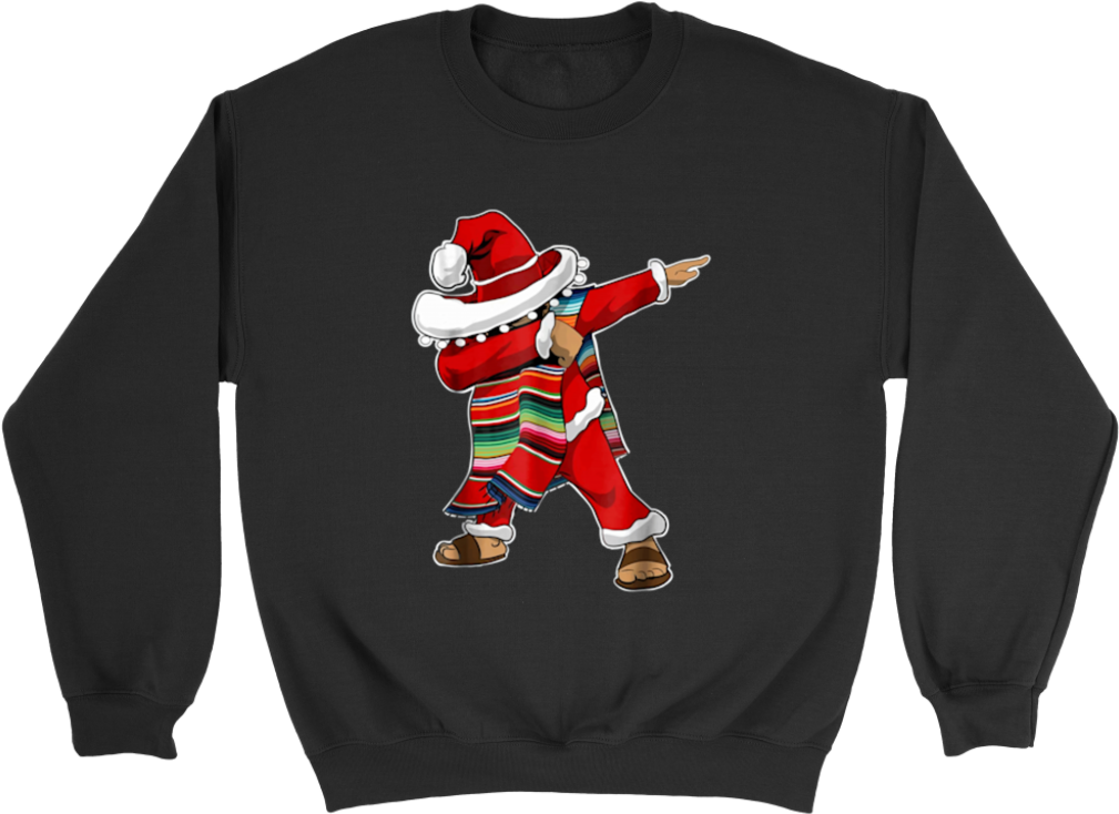 Christmas Sombrero Dabbing Mexican Poncho Santa T-shirt - Crew Neck (1024x1024), Png Download