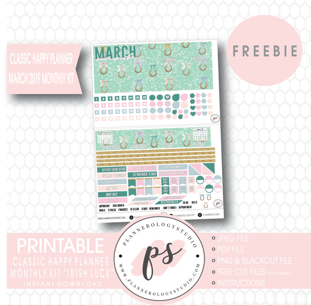 Irish Luck Classic Happy Planner March 2019 Monthl - Happy Planner New Years Eve Printables 2019 (1024x1002), Png Download