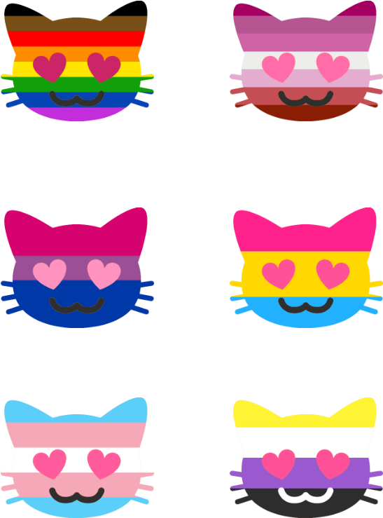 Des Emojos Chats Avec Des Yeux En Cœur Aux Couleurs (674x878), Png Download